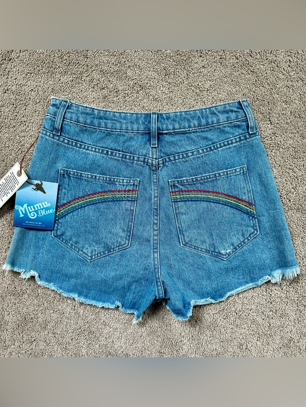 Show Me Your Mumu Arizona High Waisted Rainbow Pocket Denim Shorts NWT Sz 27